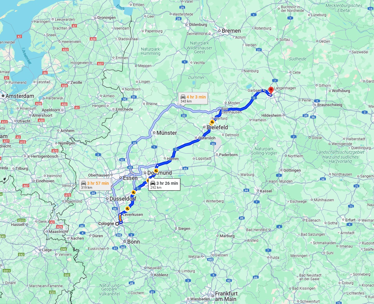 Anreise von Köln Zu Hannover Über via A1 and A2