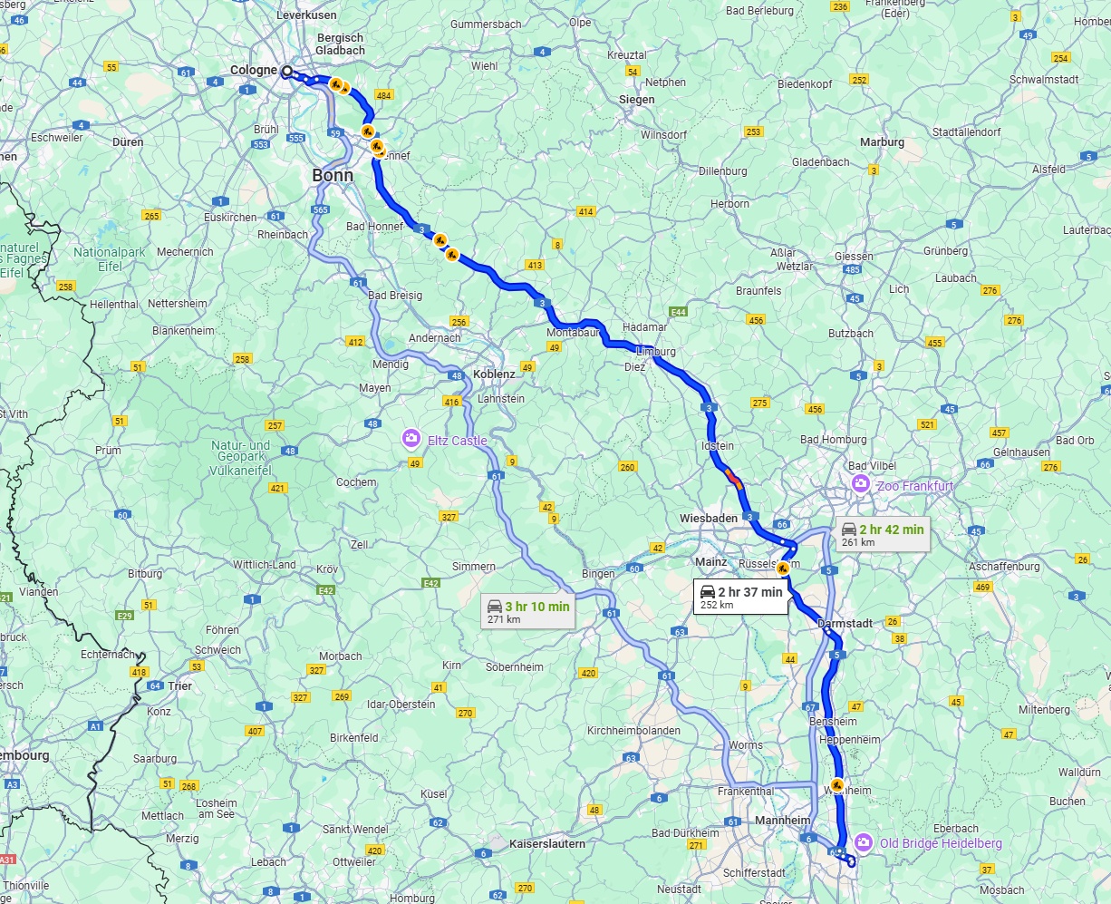 Anreise von Köln Zu Heidelberg Über via A3