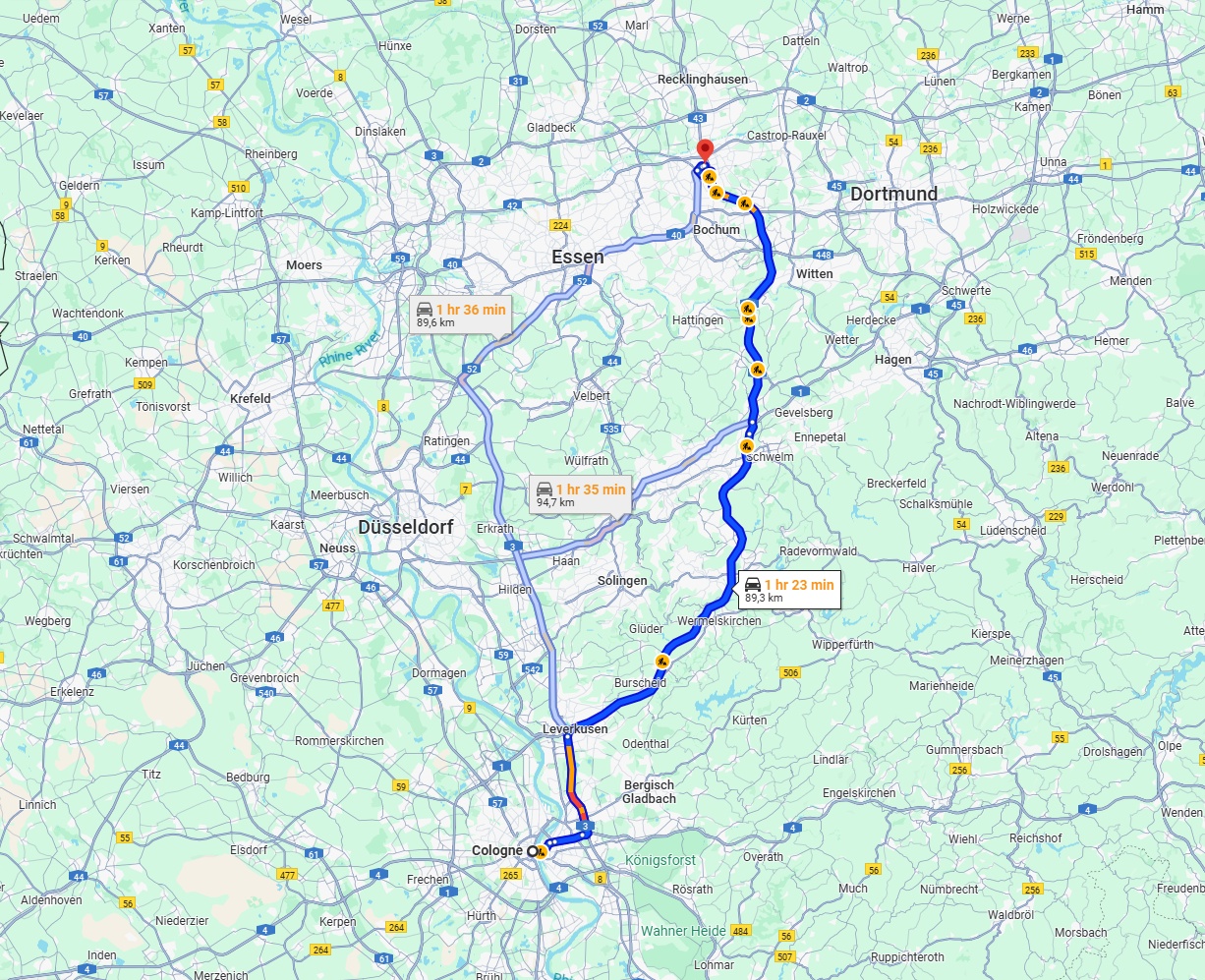 Anreise von Köln Zu Herne Über via A1 and A43