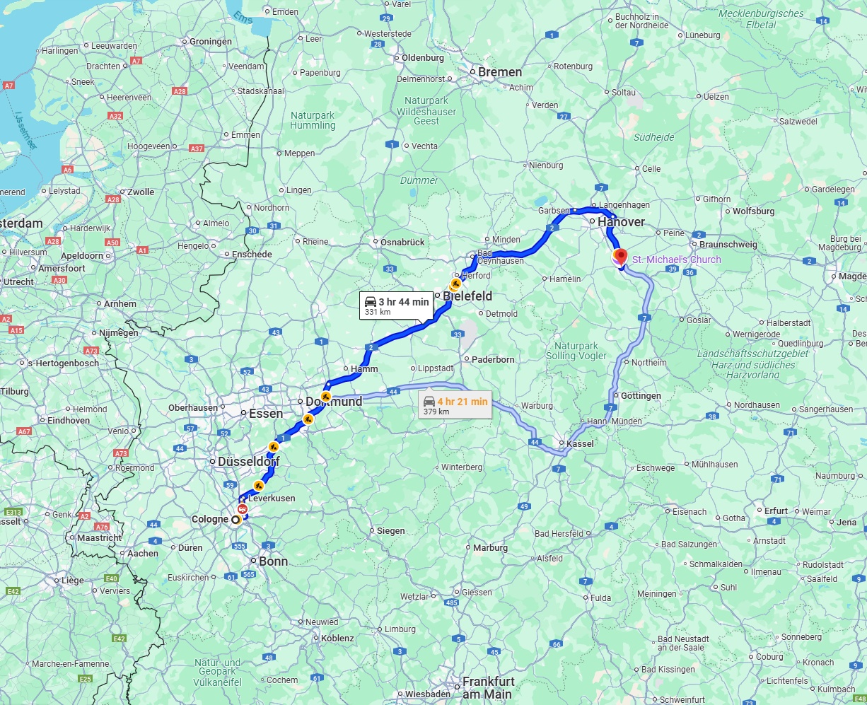 Anreise von Köln Zu Hildesheim Über via A1 and A2