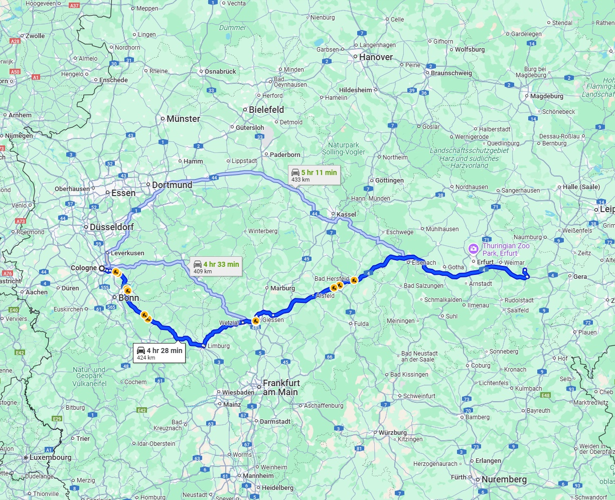 Anreise von Köln Zu Jena Über via A4
