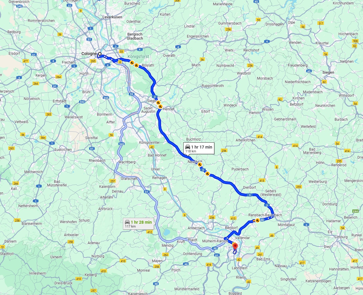 Anreise von Köln Zu Koblenz Über via A3