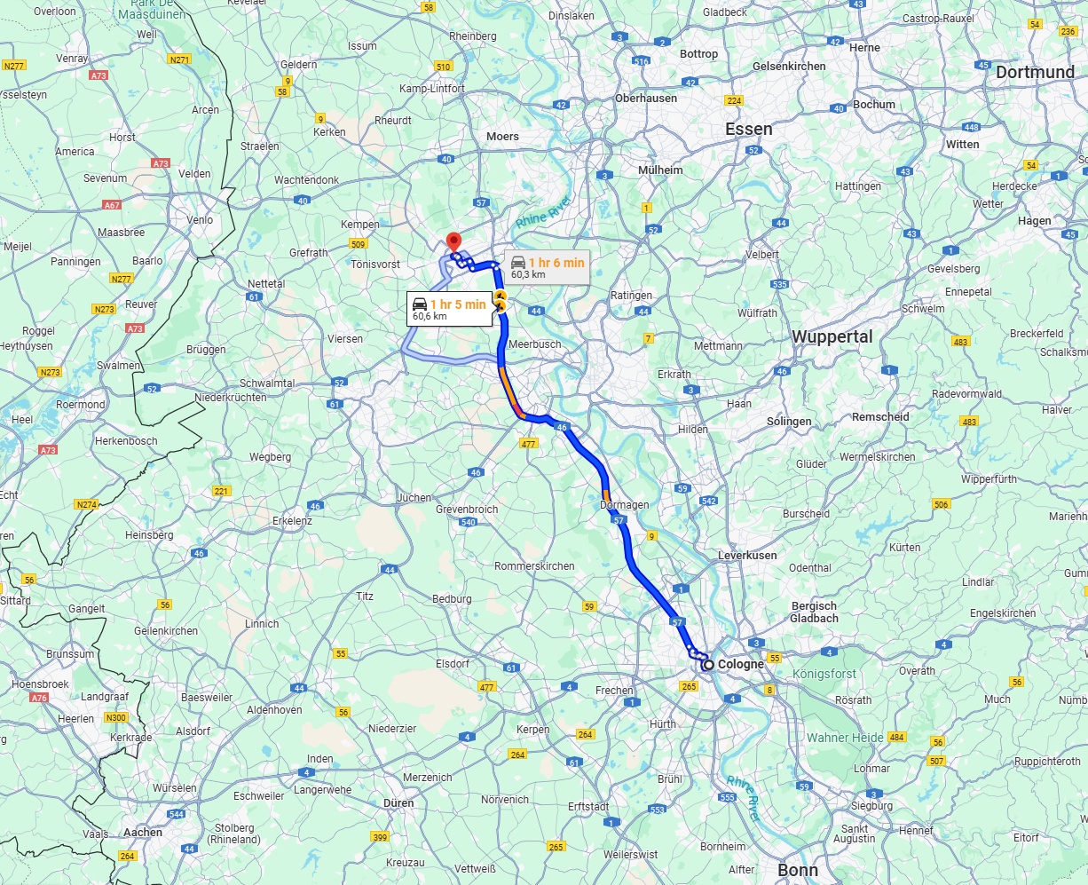 Anreise von Köln Zu Krefeld Über via A57
