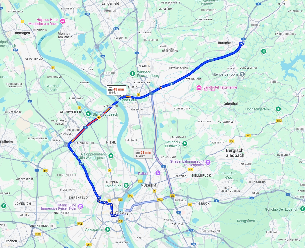 Anreise von Köln Zu Leverkusen Über via A1
