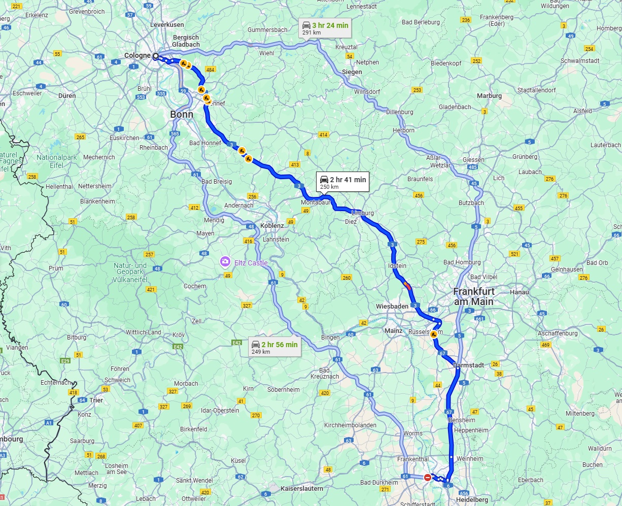 Anreise von Köln Zu Ludwigshafen am Rhein Über via A3