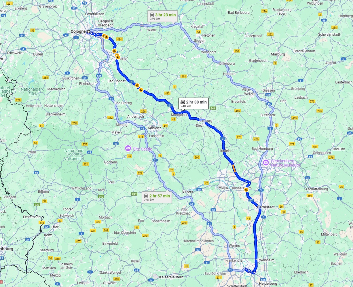 Anreise von Köln Zu Mannheim Über via A3