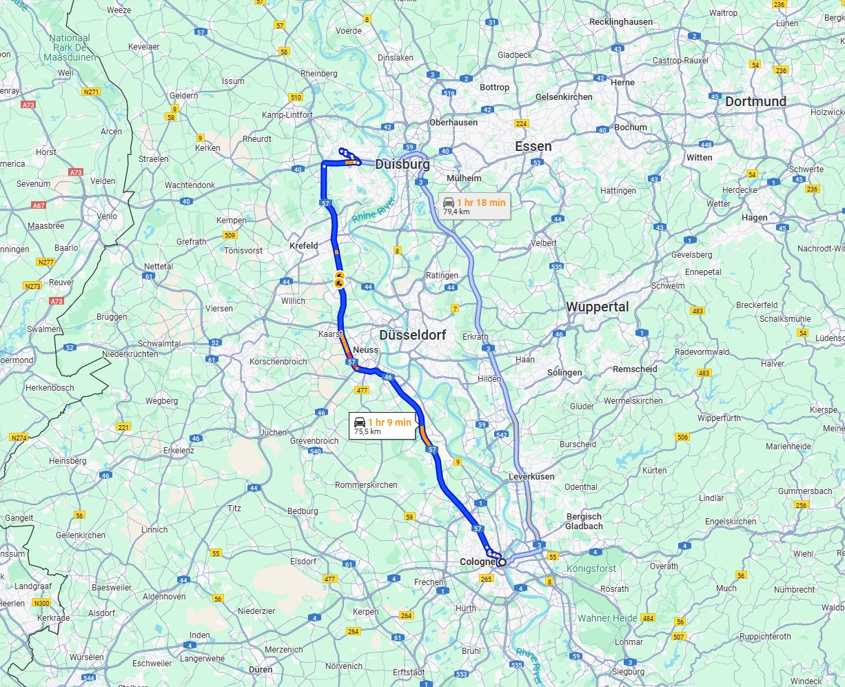 Anreise von Köln Zu Moers Über via A57