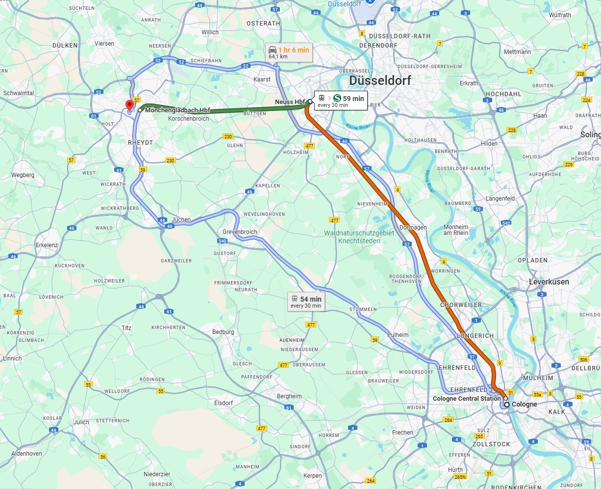 Anreise von Köln Zu Mönchengladbach Über via A57