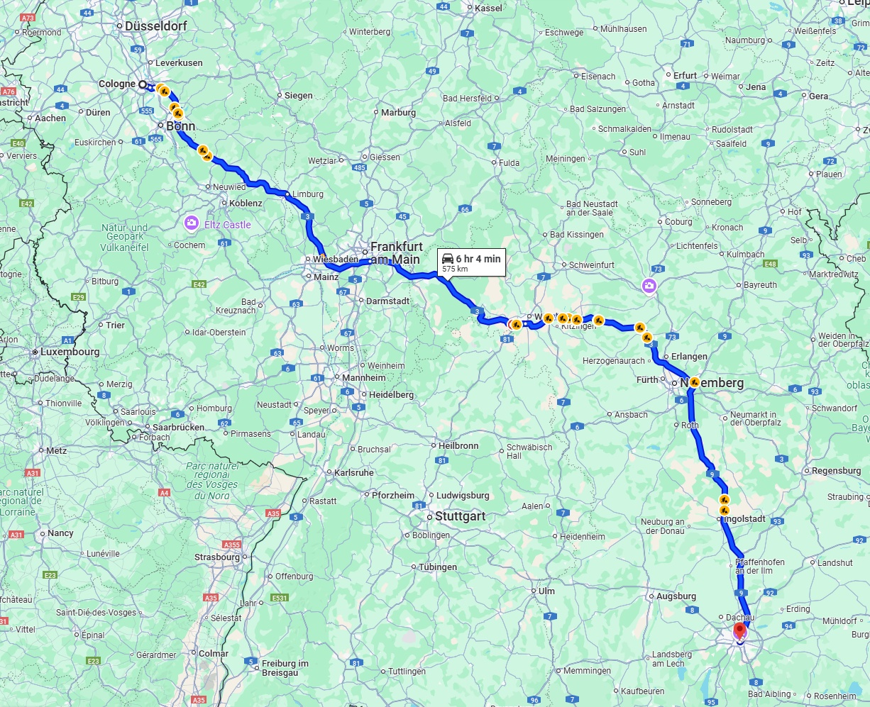 Anreise von Köln Zu München Über via A3 and A9