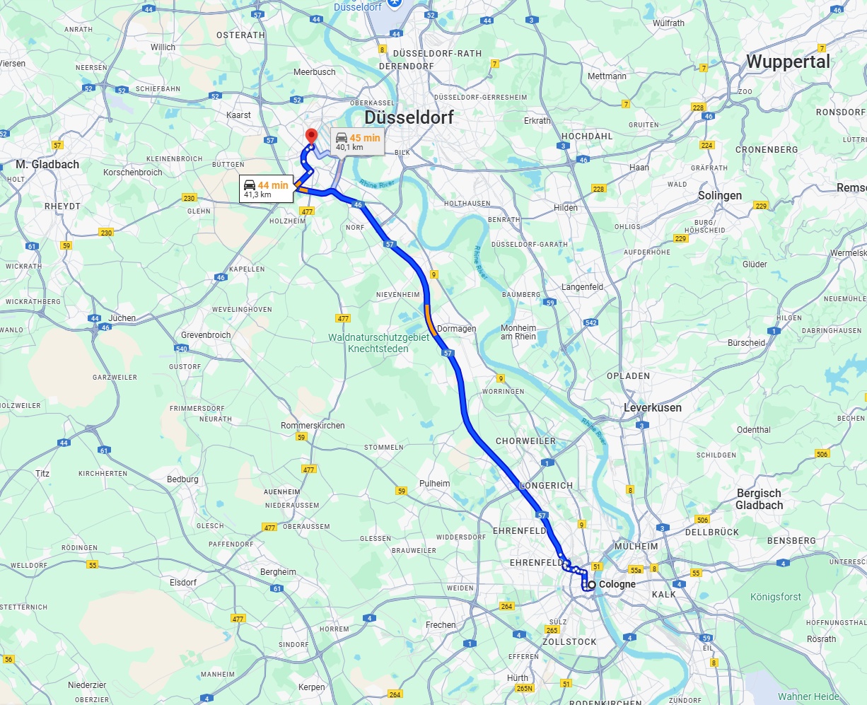 Anreise von Köln Zu Neuss Über via A57