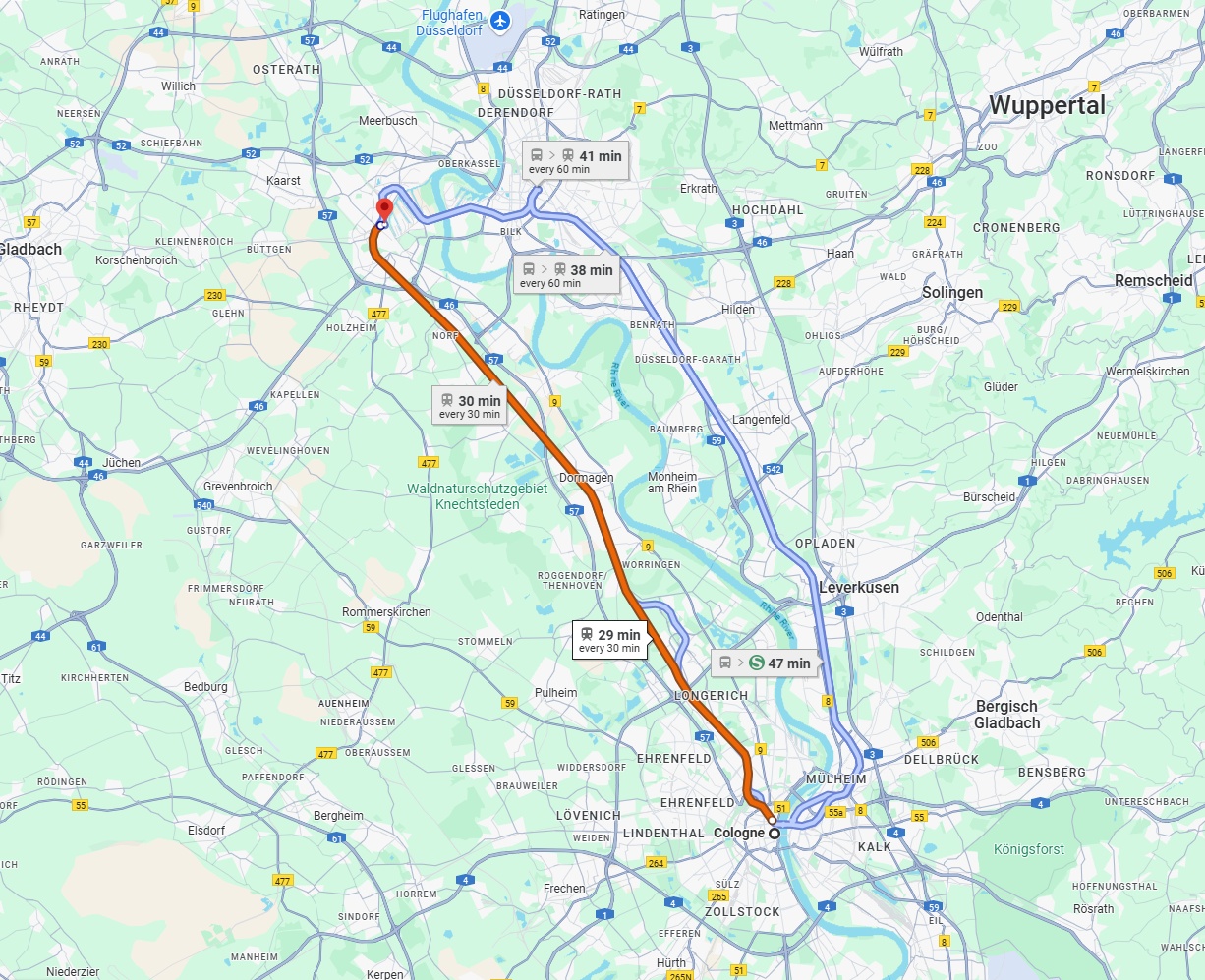 Anreise von Köln Zu Neuss Über 