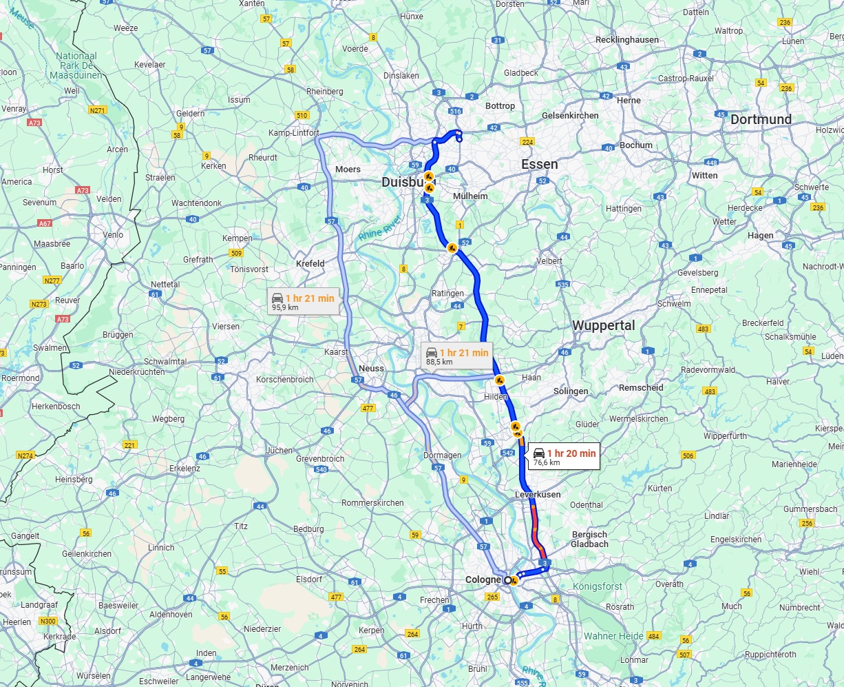 Anreise von Köln Zu Oberhausen Über via A3