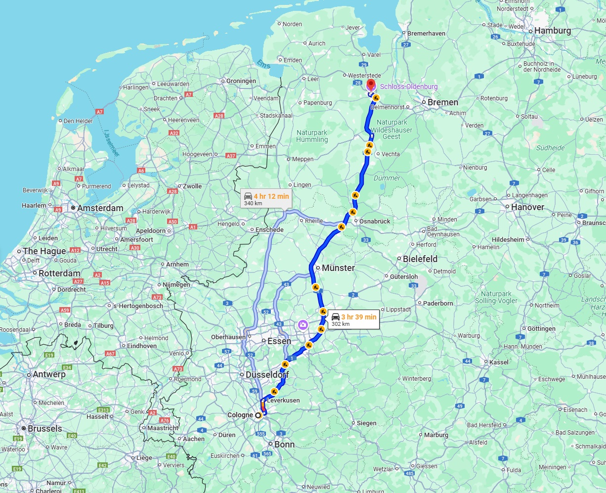 Anreise von Köln Zu Oldenburg Über via A1