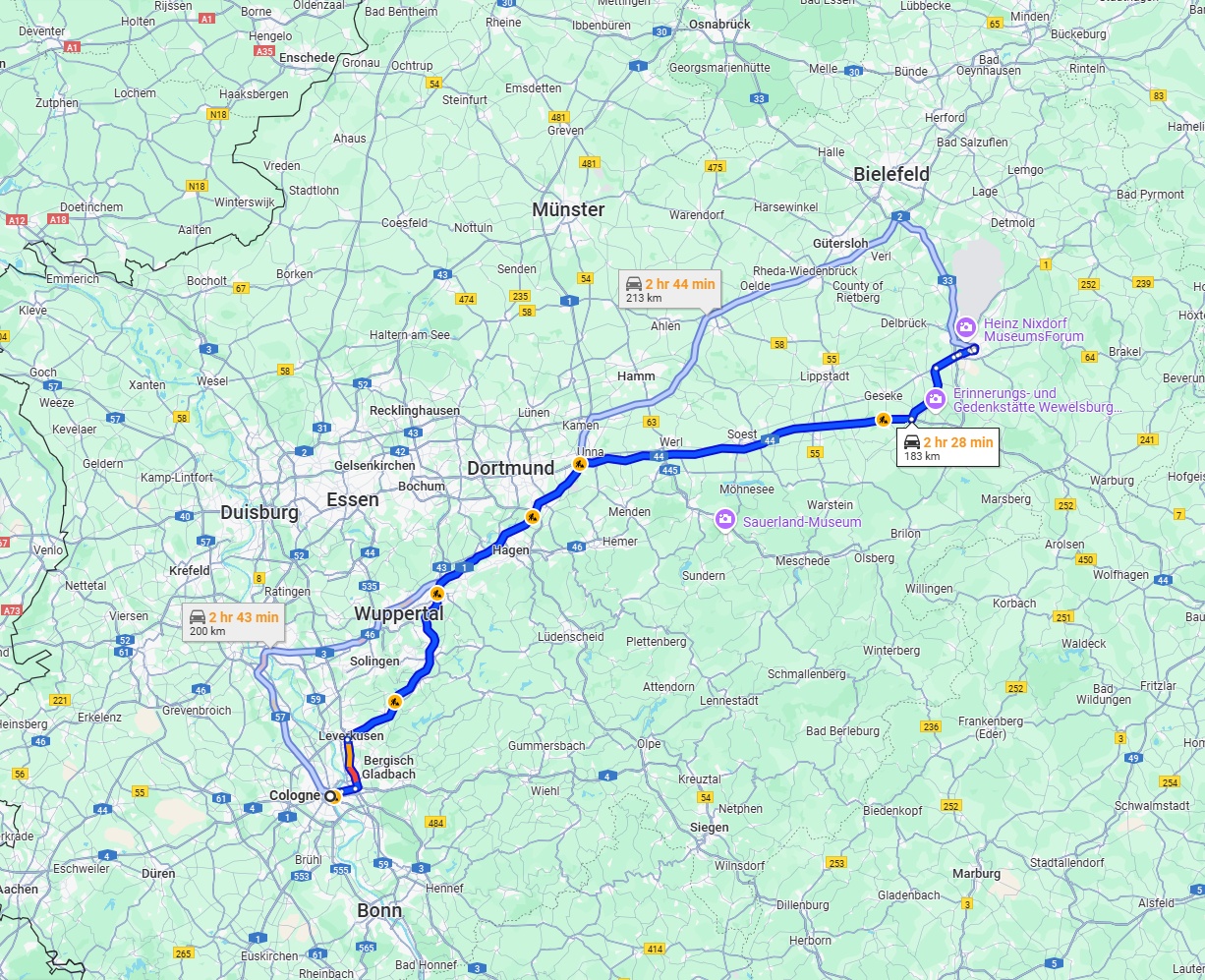 Anreise von Köln Zu Paderborn Über via A1 and A44