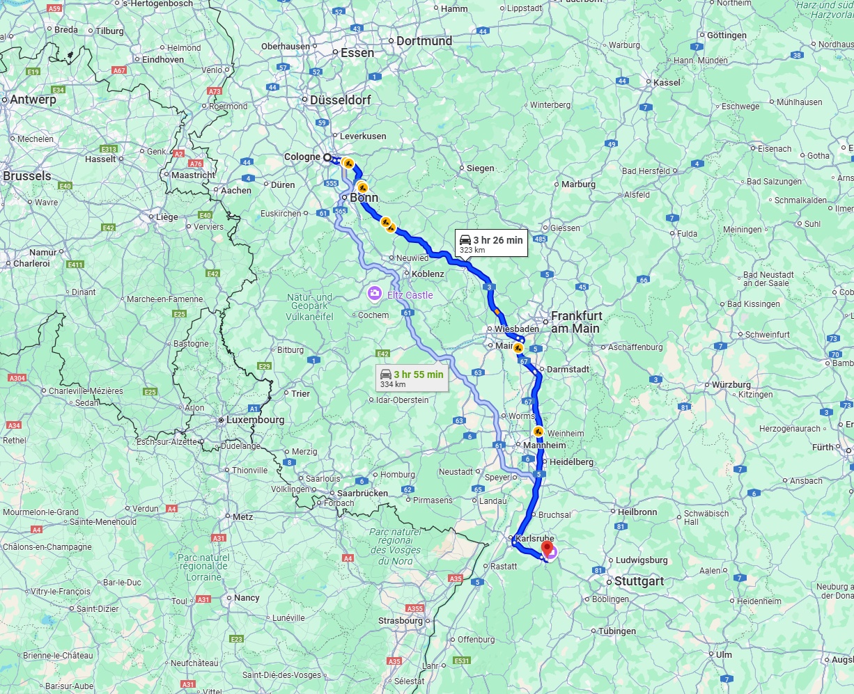 Anreise von Köln Zu Pforzheim Über via A3 and A5