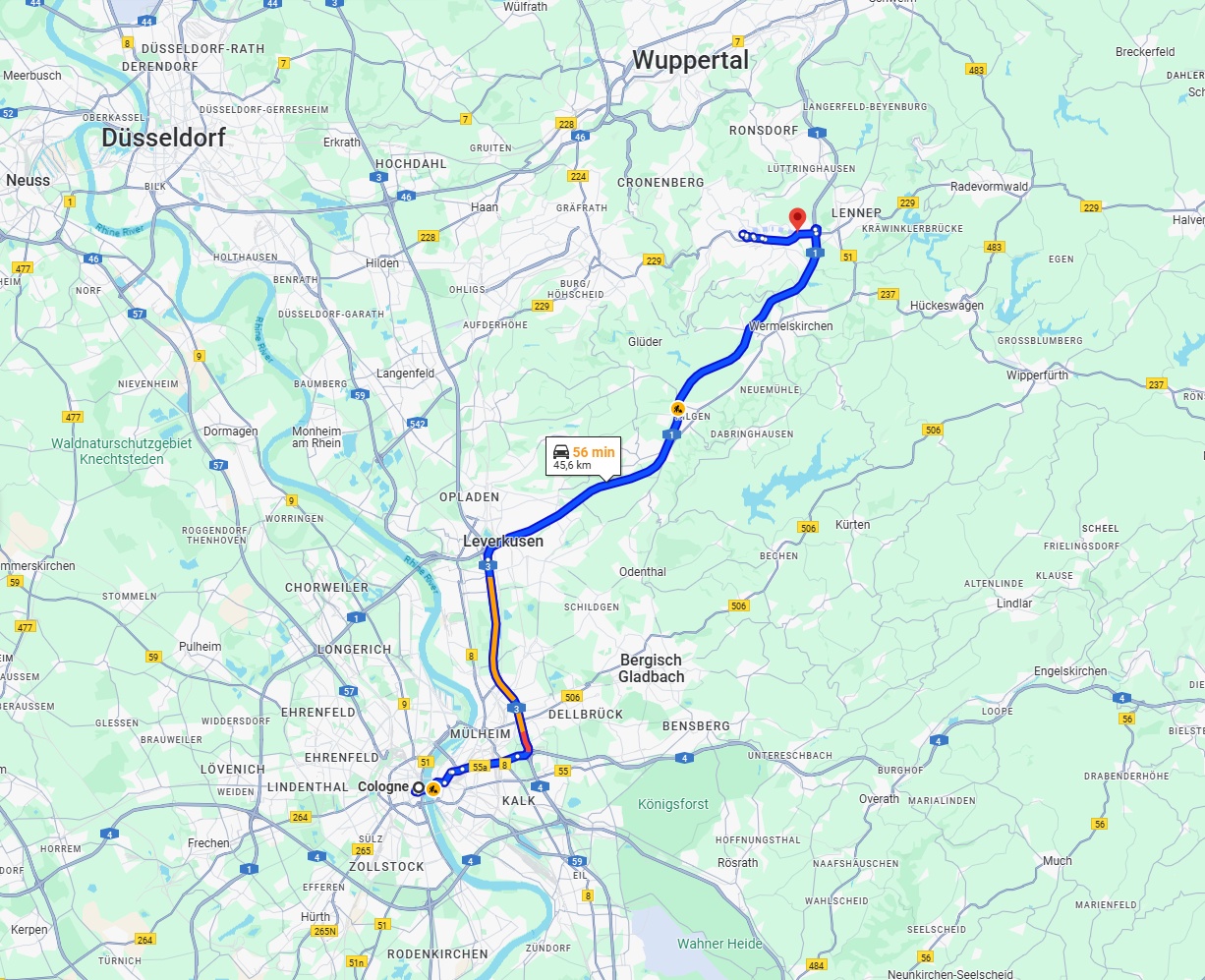 Anreise von Köln Zu Remscheid Über via A1