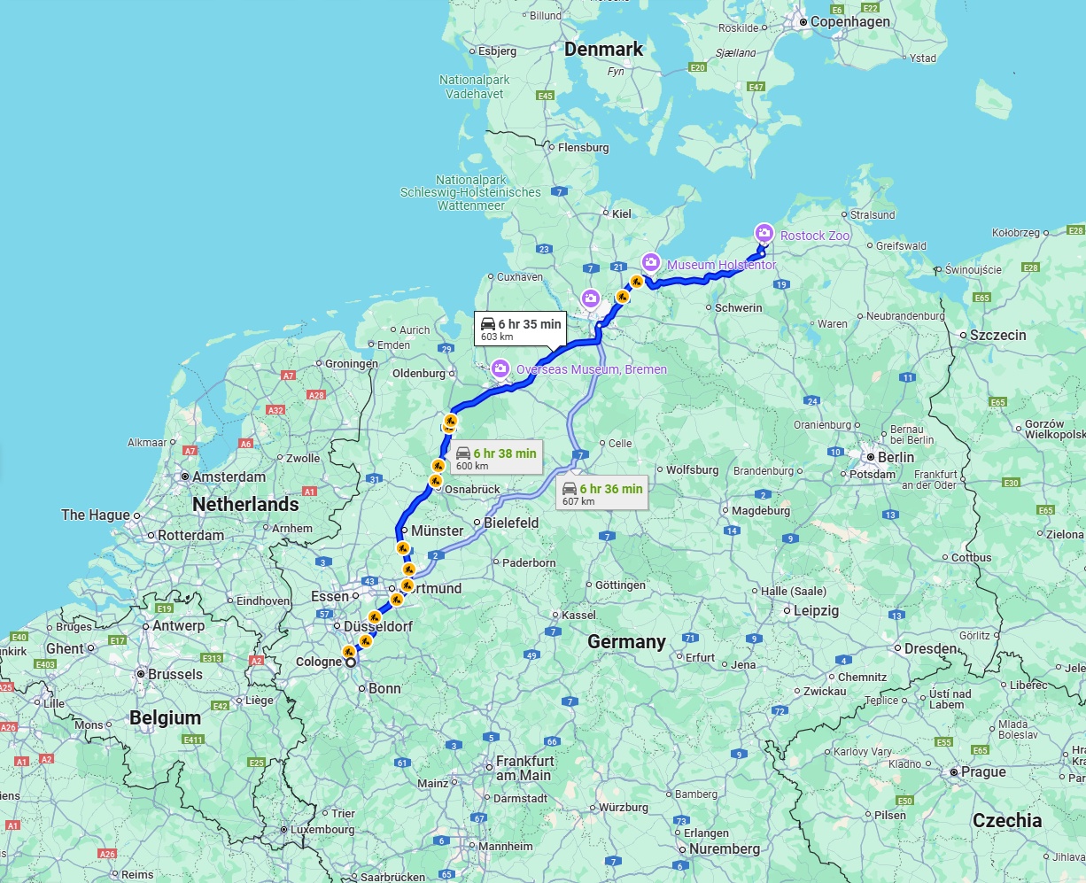 Anreise von Köln Zu Rostock Über via A1