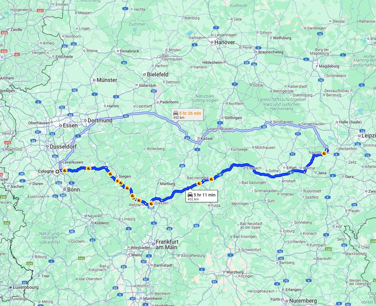 Anreise von Köln Zu Saale Über via A4