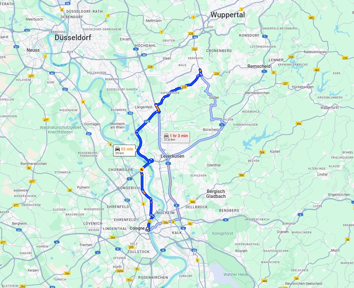 Anreise von Köln Zu Solingen Über via B229