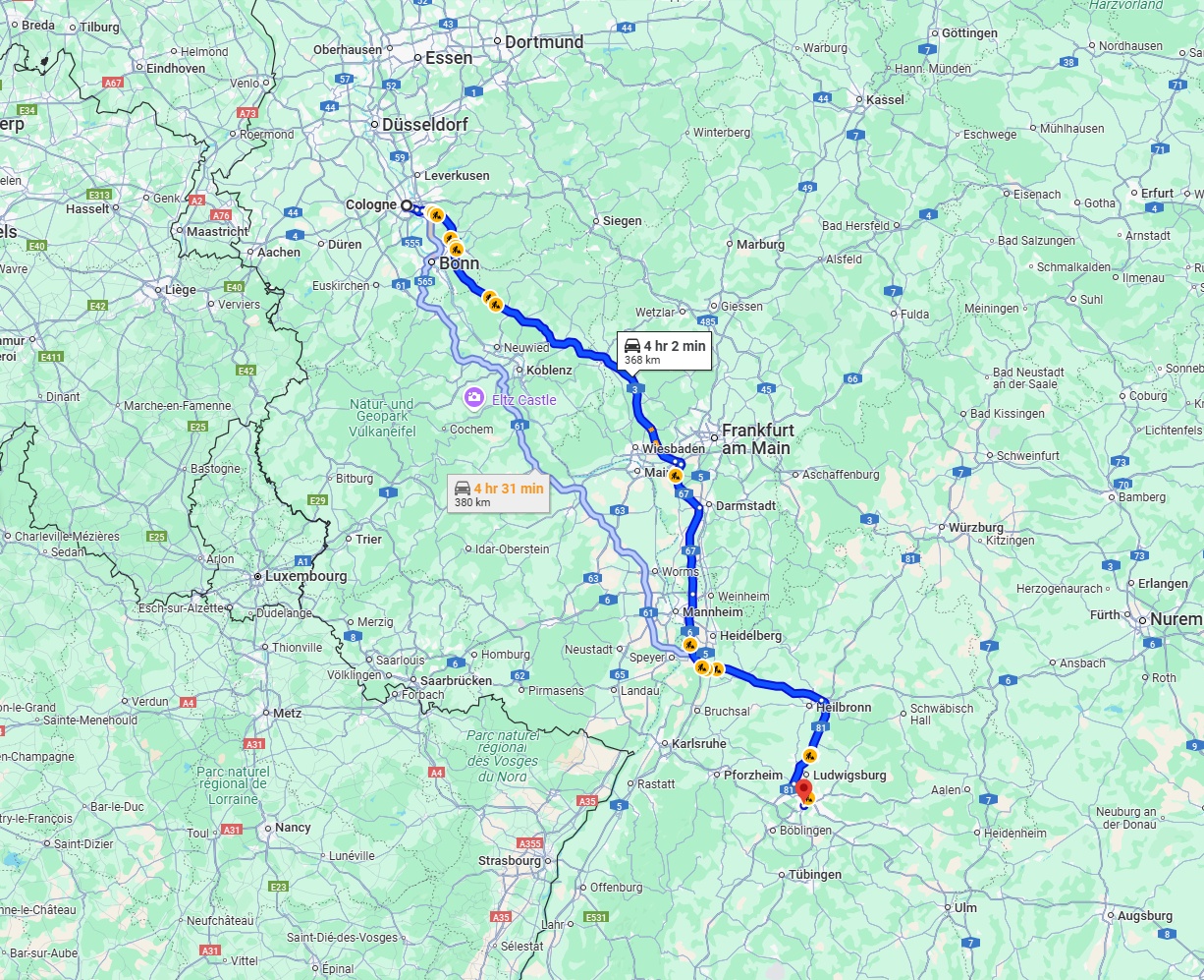 Anreise von Köln Zu Stuttgart Über via A3