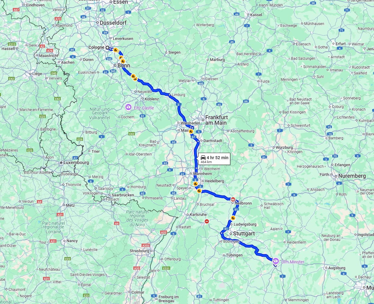 Anreise von Köln Zu Ulm Über via A3