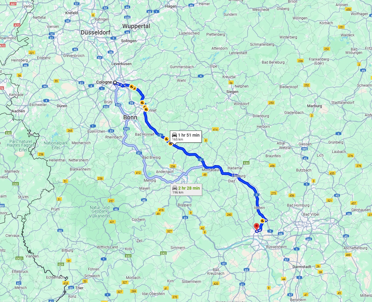Anreise von Köln Zu Wiesbaden Über via A3