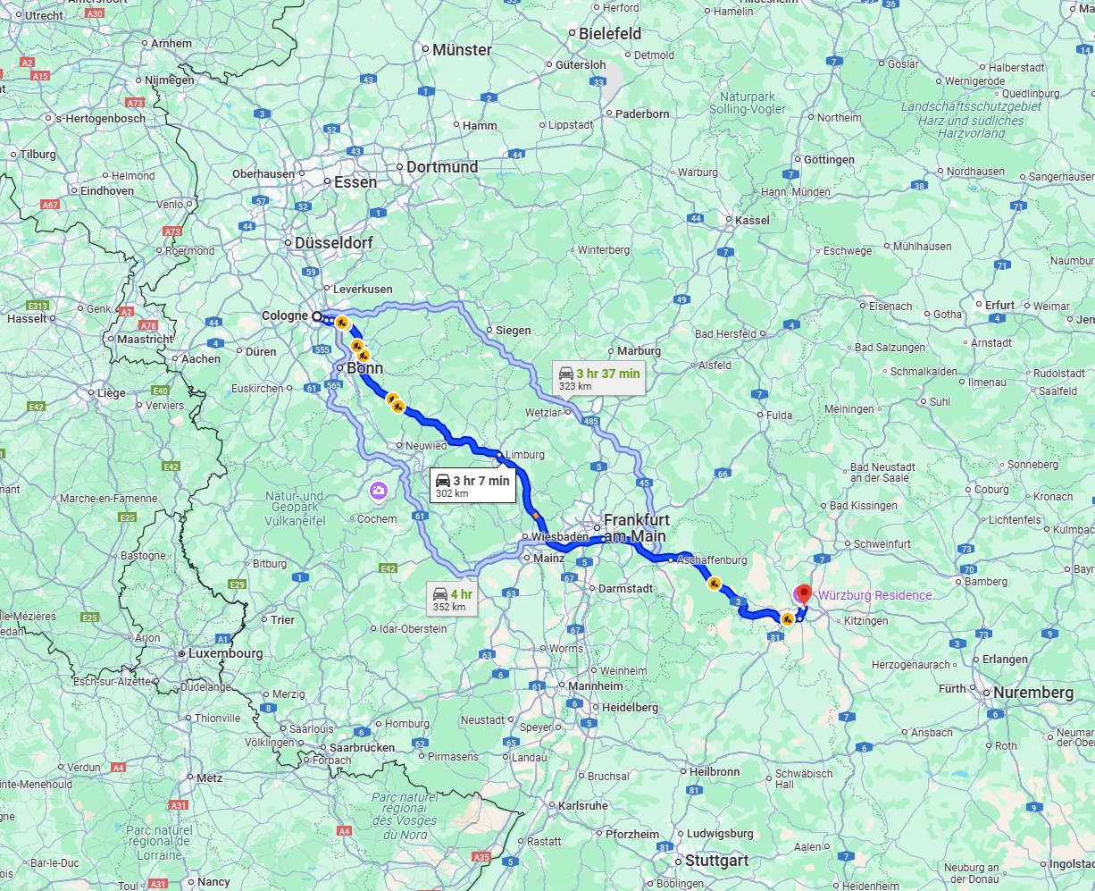 Anreise von Köln Zu Würzburg Über via A3