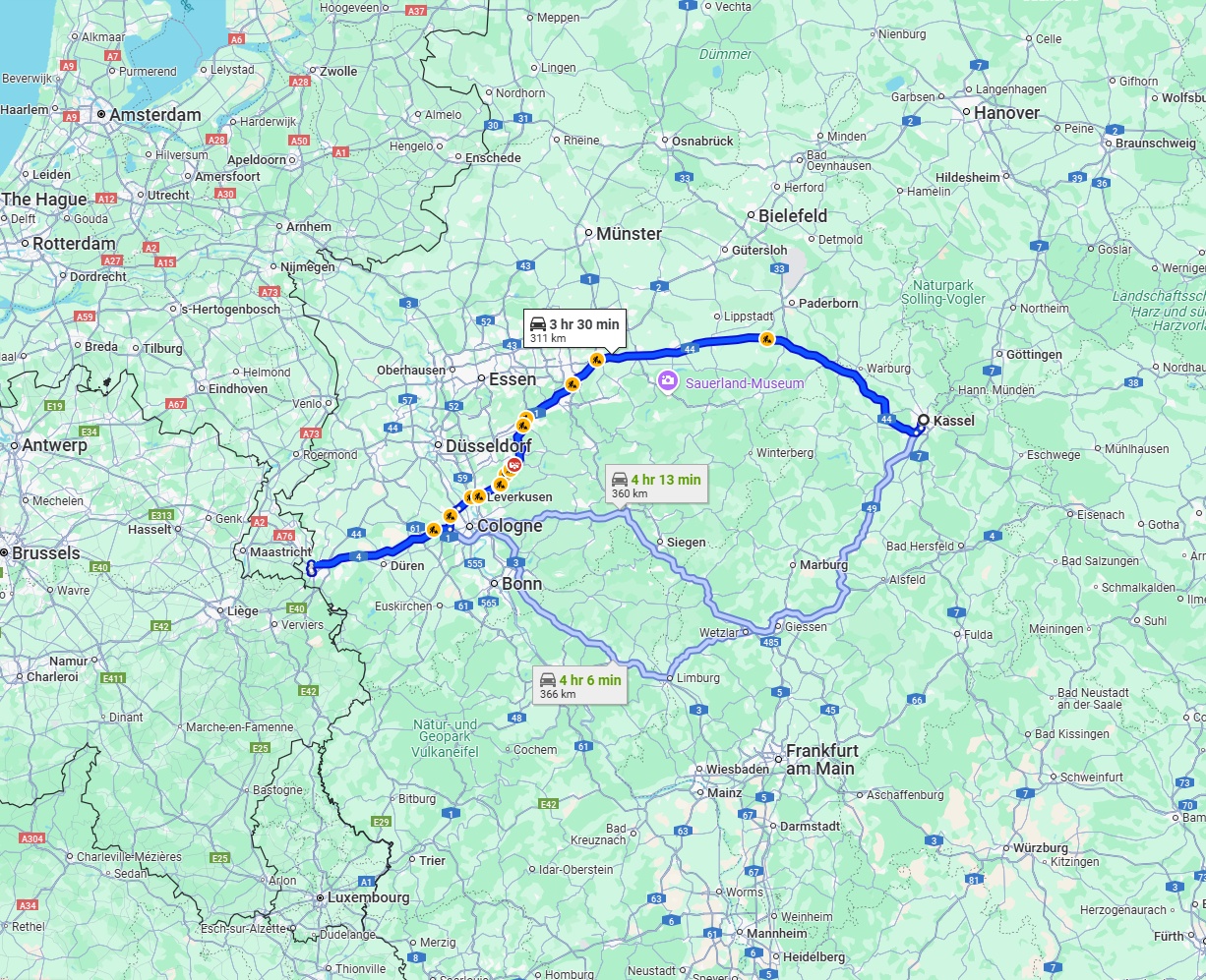 Anreise von Kassel Zu Aachen Über via A44 and A1