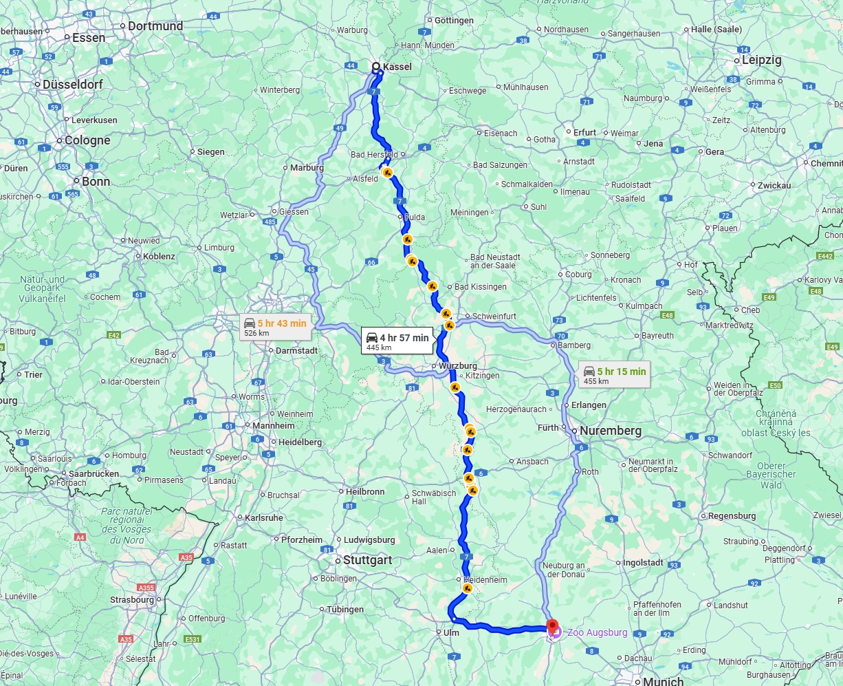 Anreise von Kassel Zu Augsburg Über via A7
