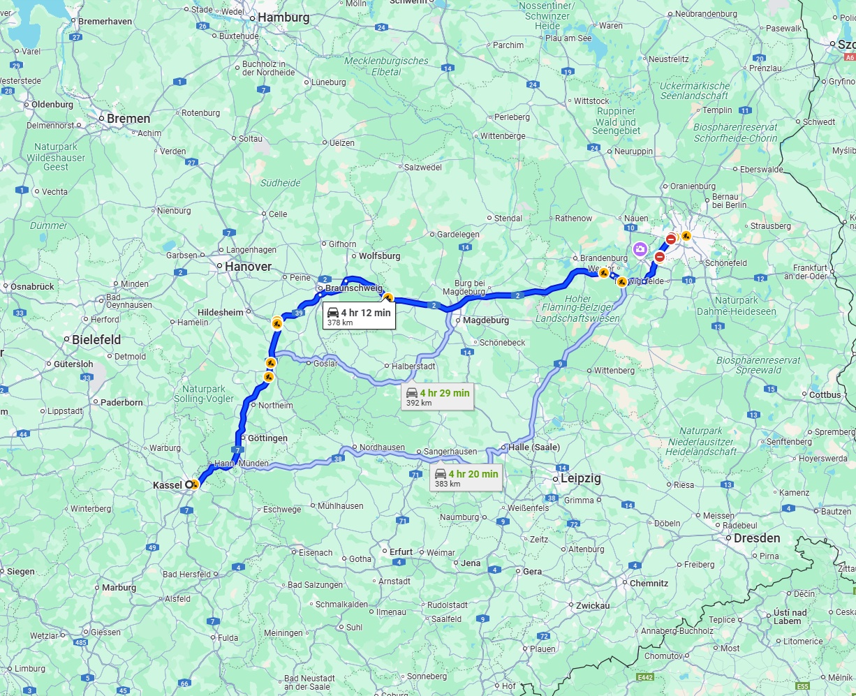Anreise von Kassel Zu Berlin Über via A7 and A2