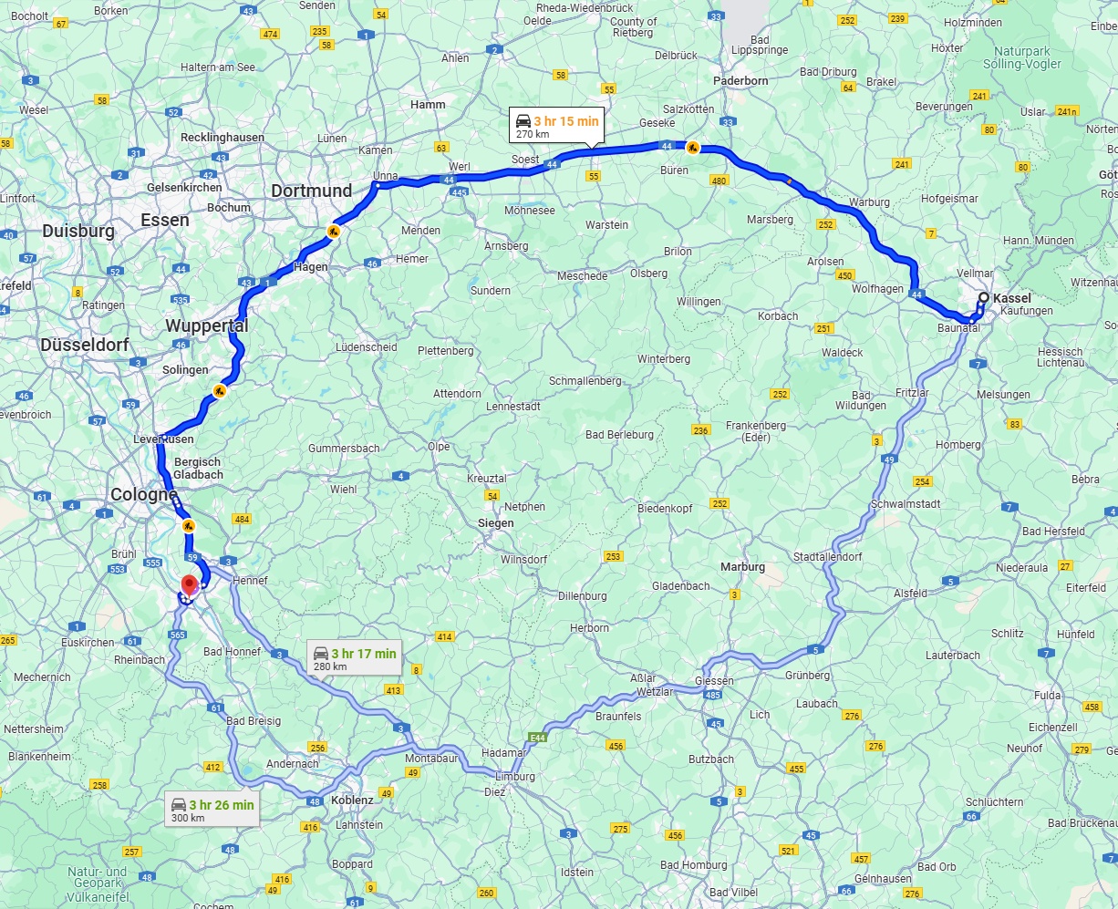 Anreise von Kassel Zu Bonn Über via A44 and A1