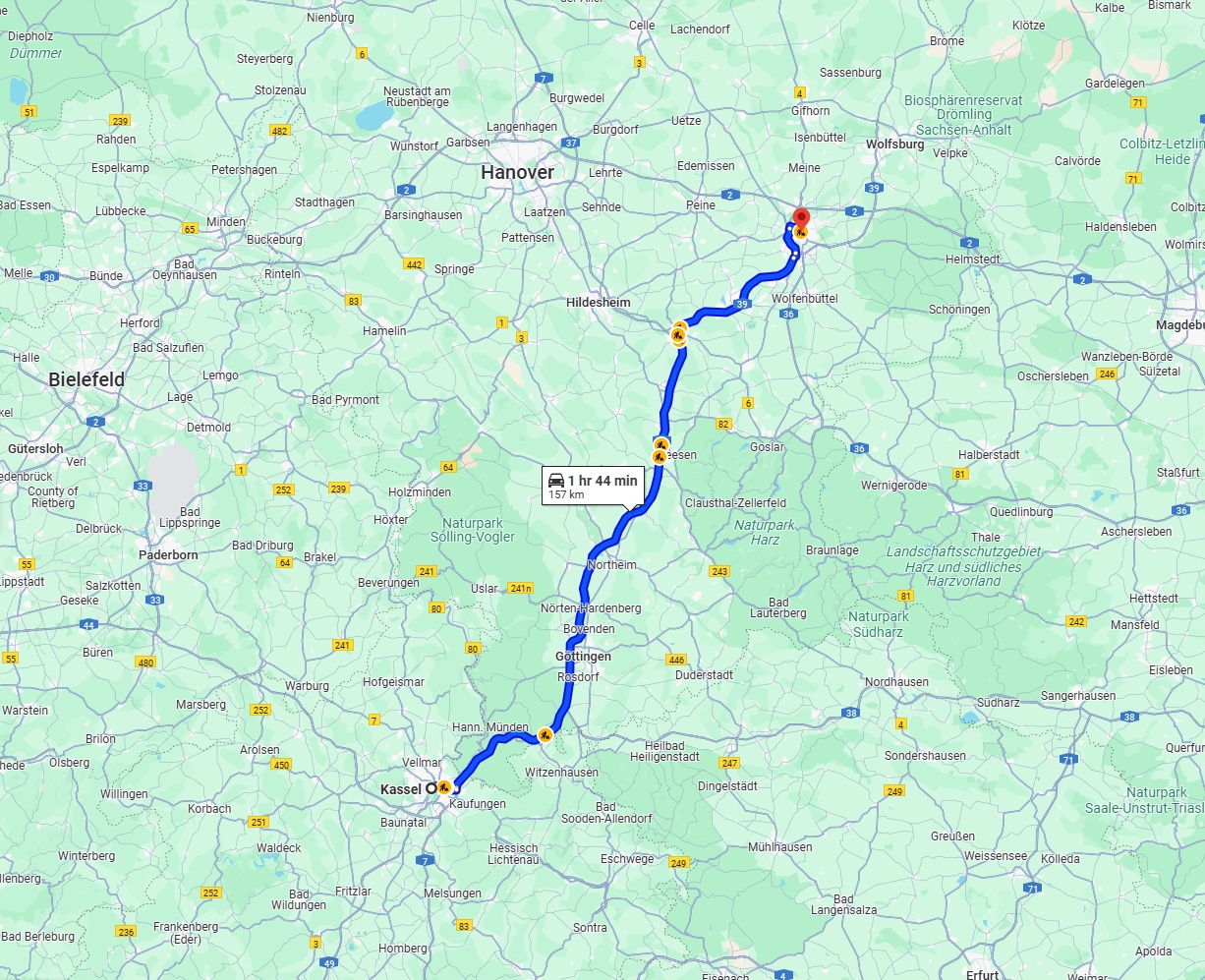 Anreise von Kassel Zu Braunschweig Über via A7