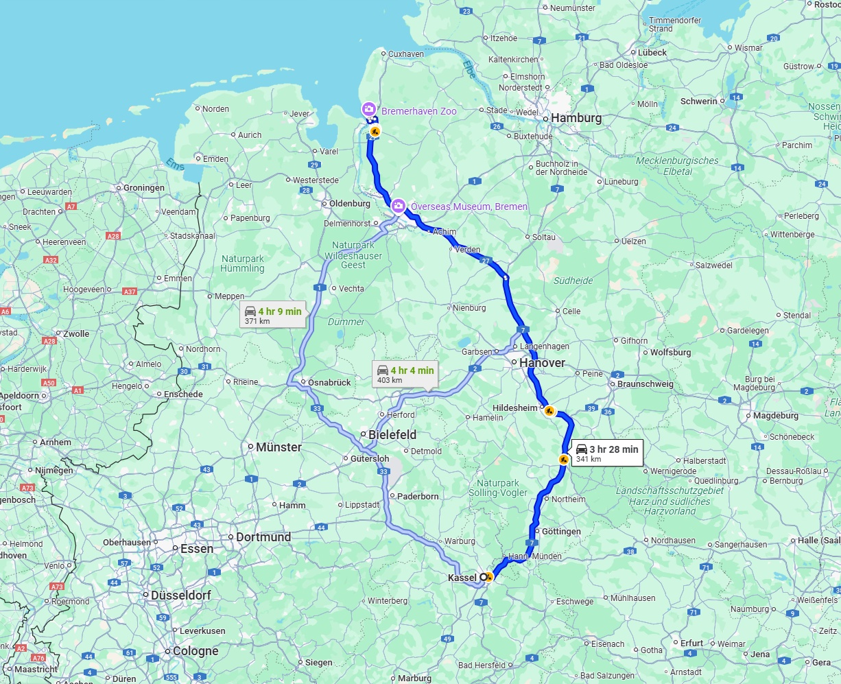 Anreise von Kassel Zu Bremerhaven Über via A7 and A27