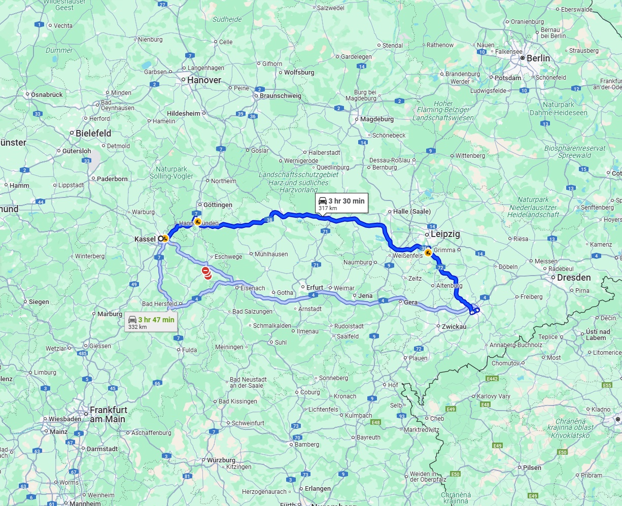 Anreise von Kassel Zu Chemnitz Über via A38