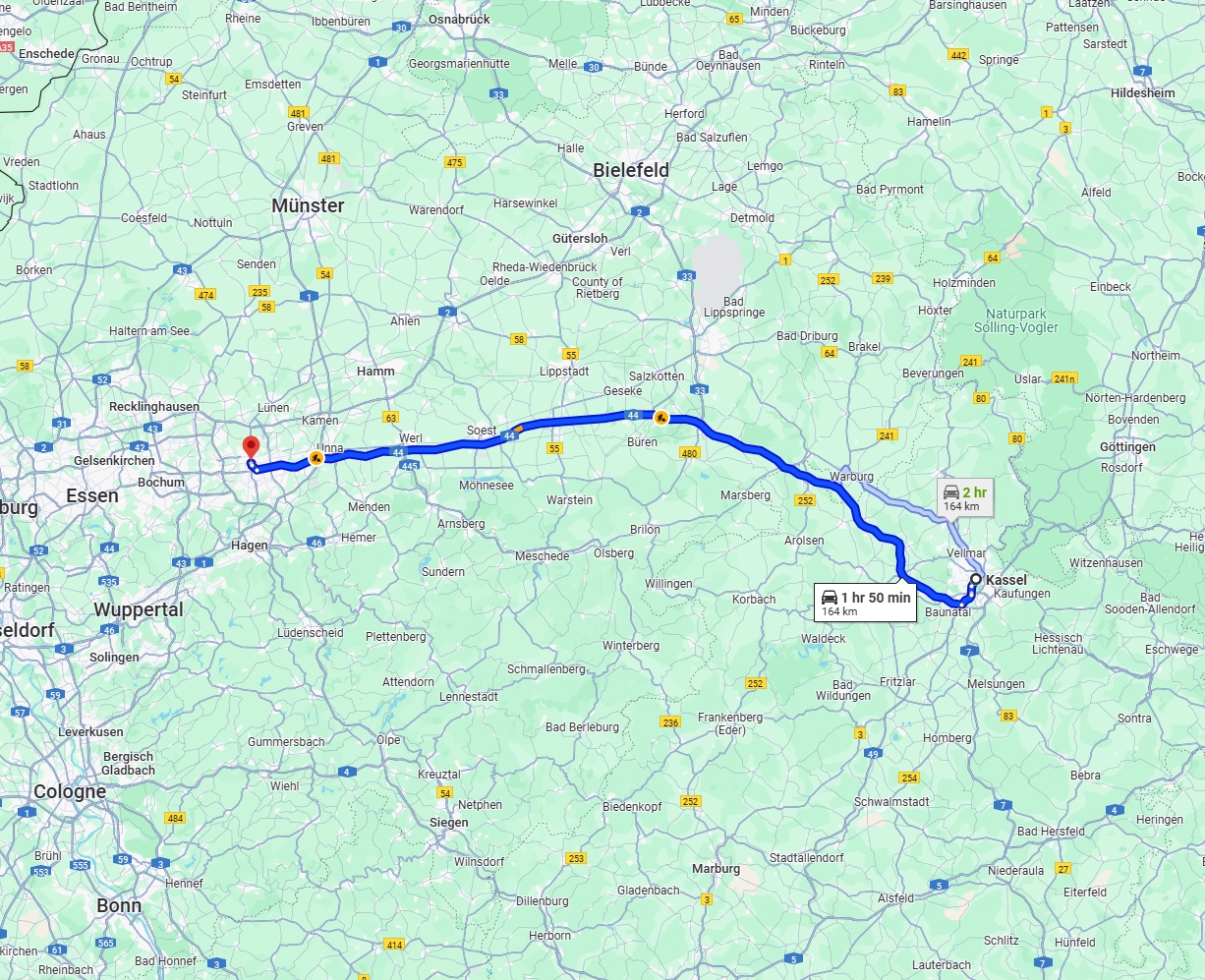 Anreise von Kassel Zu Dortmund Über via A44