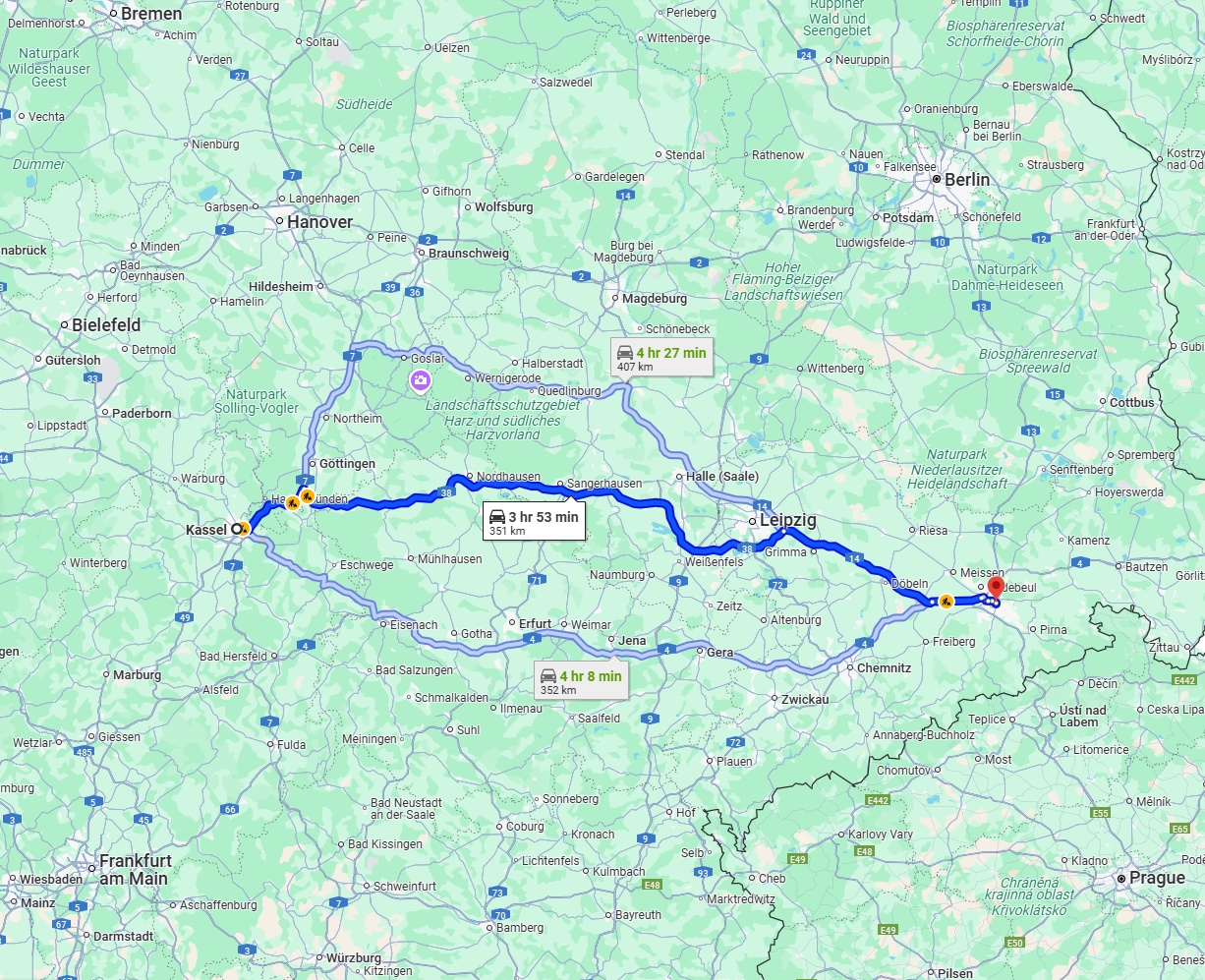 Anreise von Kassel Zu Dresden Über via A38