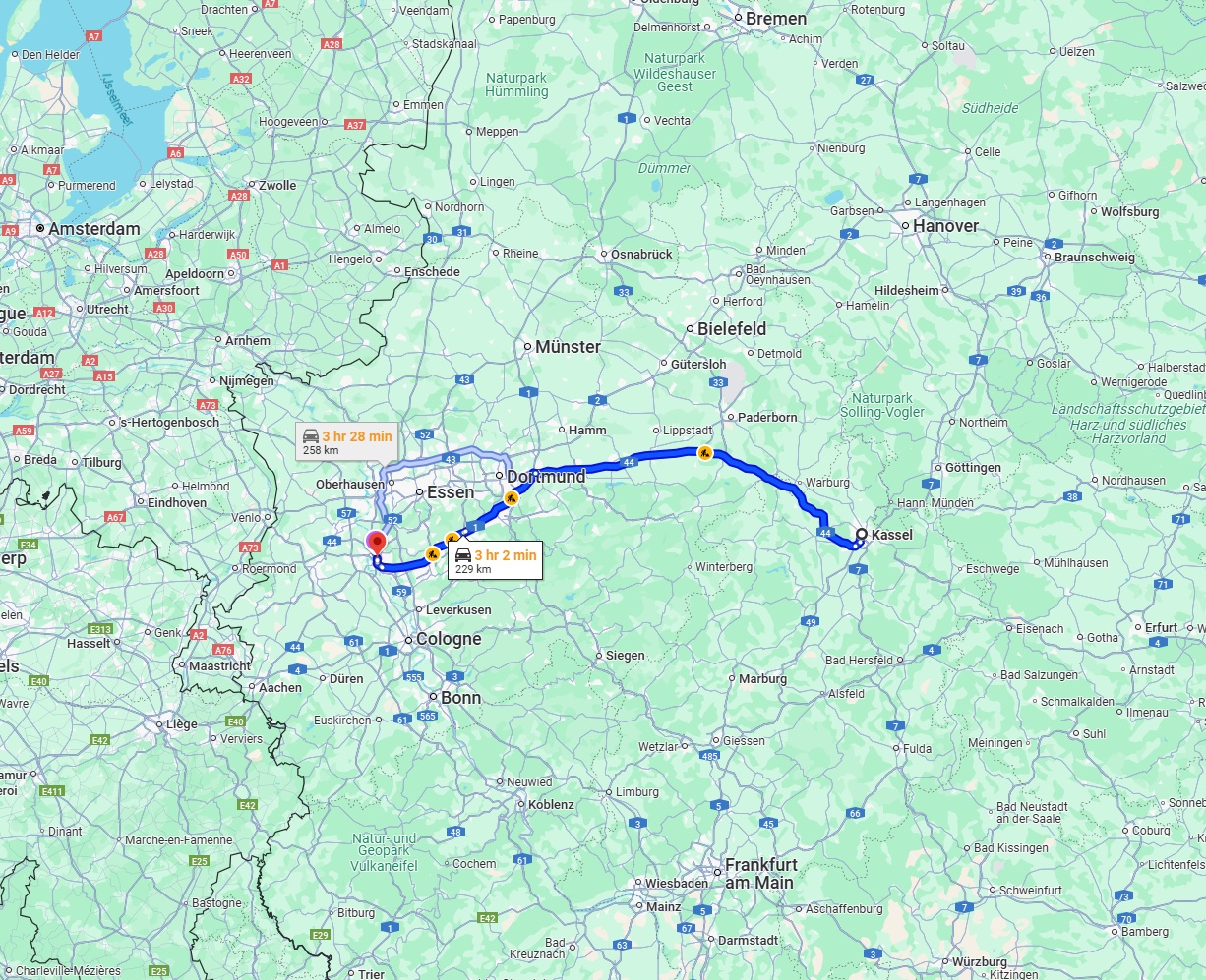 Anreise von Kassel Zu Düsseldorf Über via A44