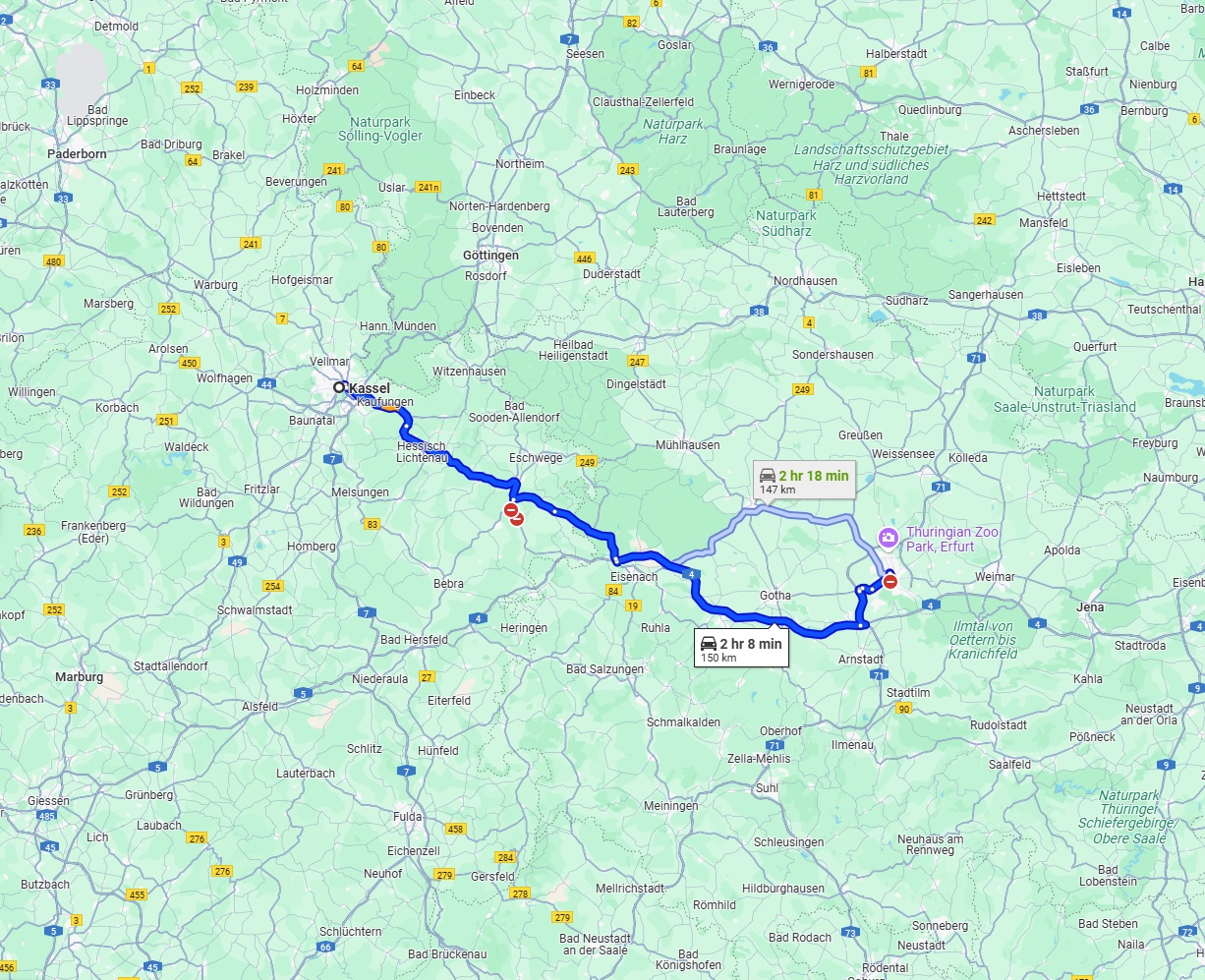 Anreise von Kassel Zu Erfurt Über via B7 and A4