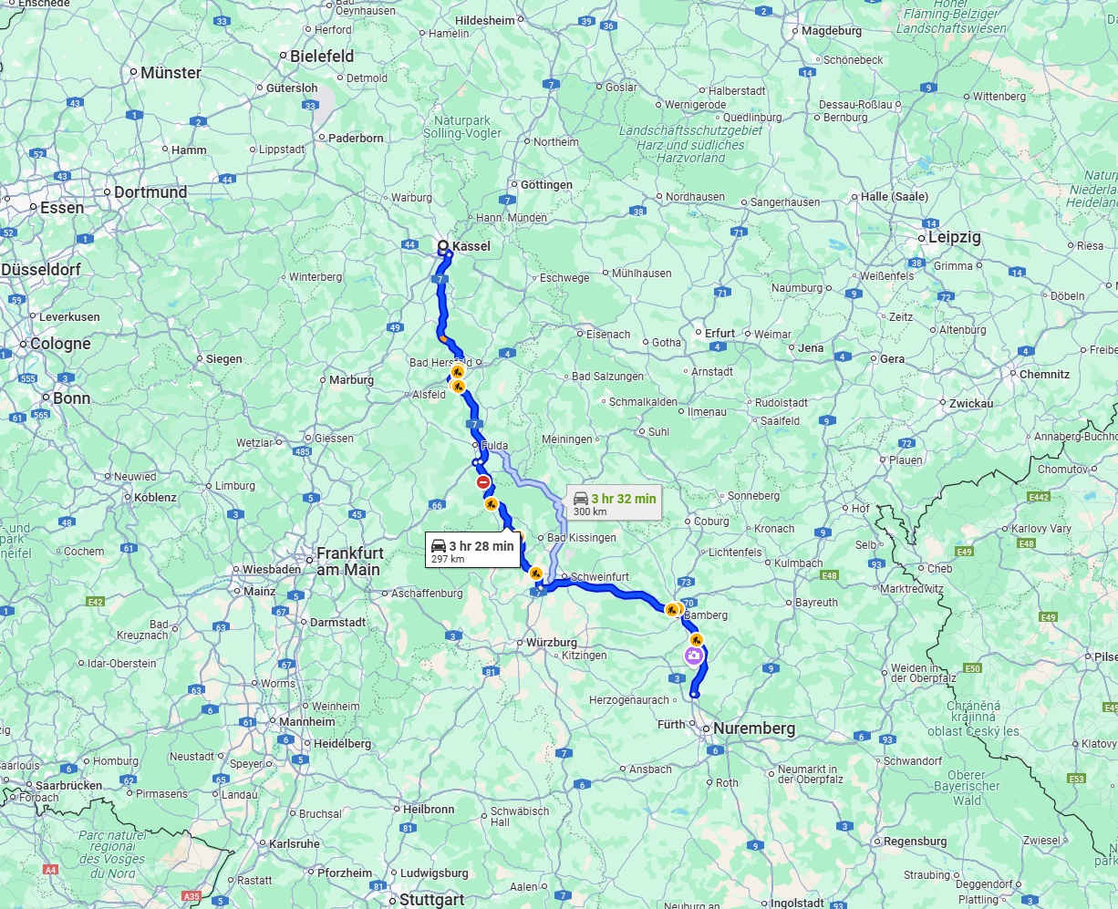 Anreise von Kassel Zu Erlangen Über via A7