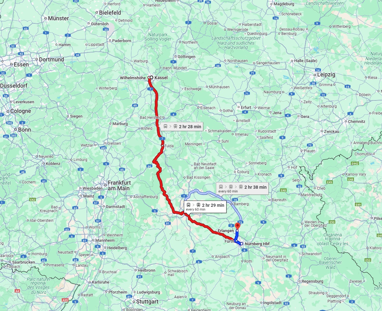 Anreise von Kassel Zu Erlangen Über 