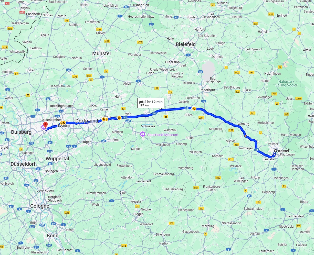 Anreise von Kassel Zu Essen Über via A44