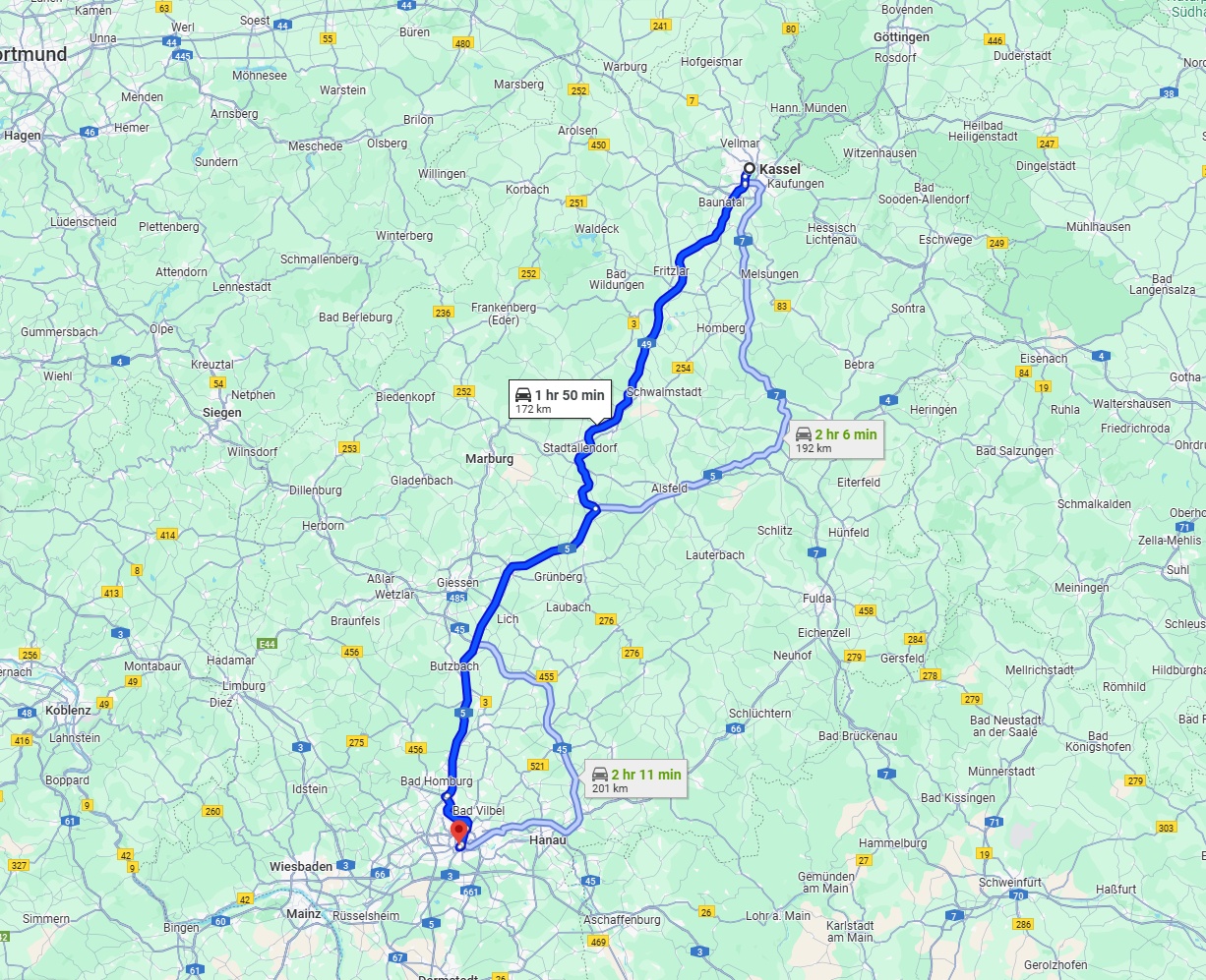 Anreise von Kassel Zu Frankfurt am Main Über via A49 and A5