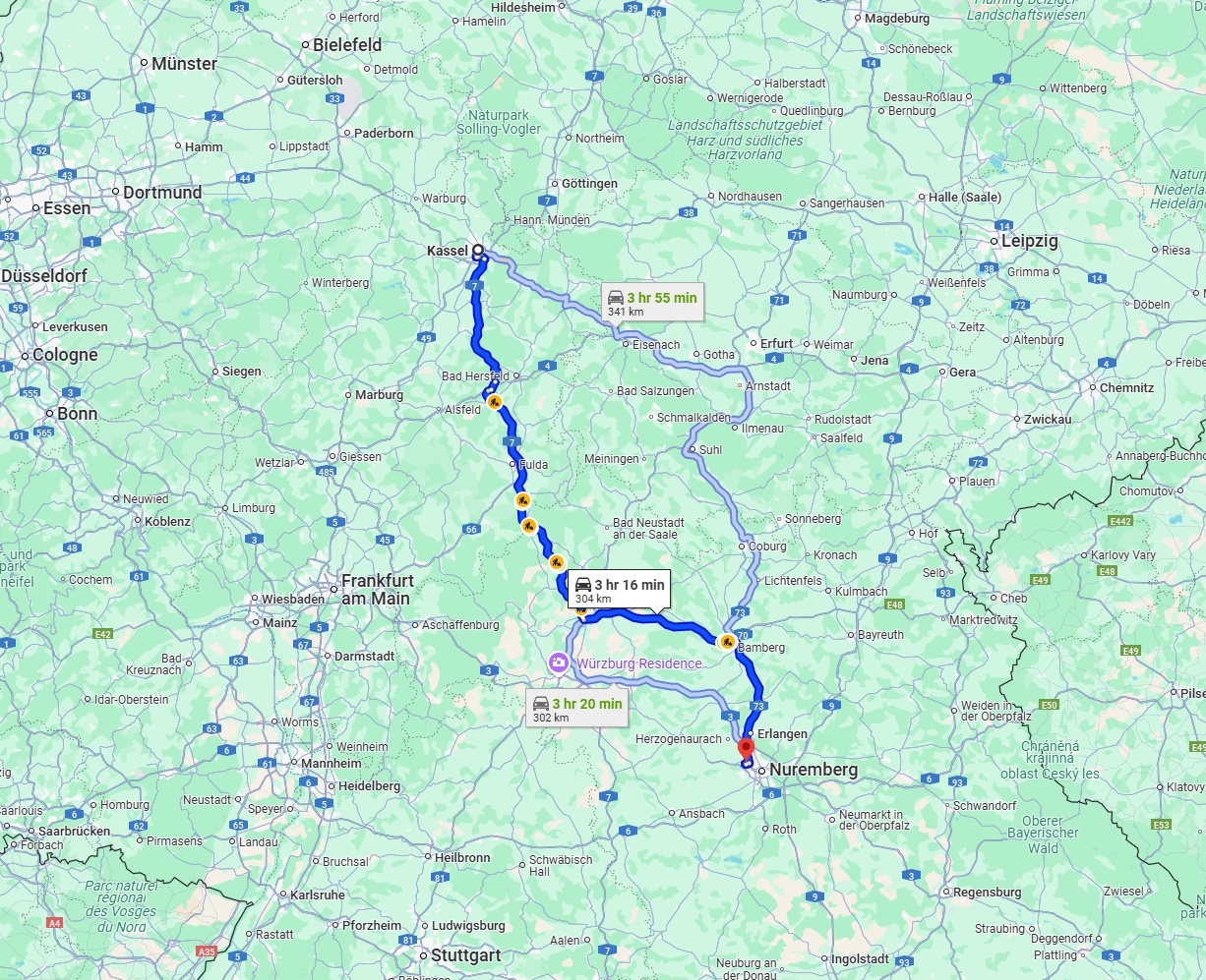 Anreise von Kassel Zu Fürth Über via A7