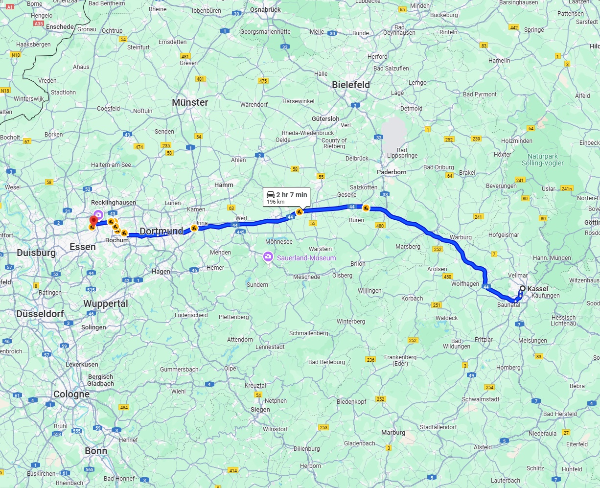 Anreise von Kassel Zu Gelsenkirchen Über via A44