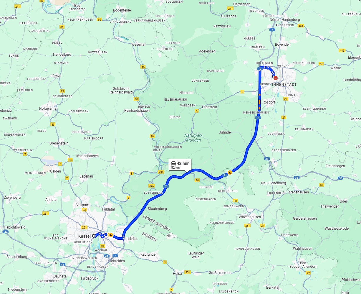 Anreise von Kassel Zu Göttingen Über via A7