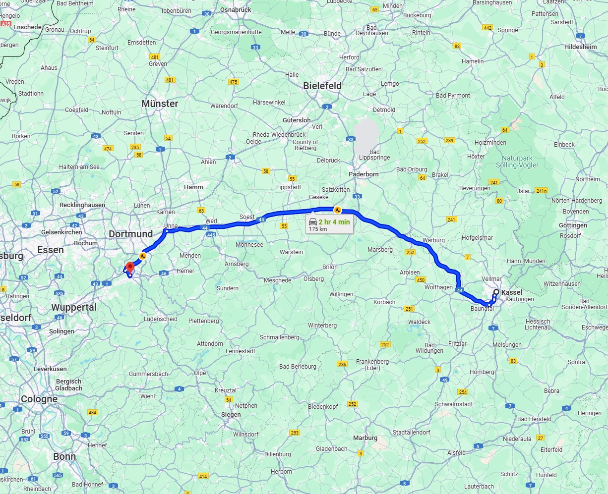 Anreise von Kassel Zu Hagen Über via A44
