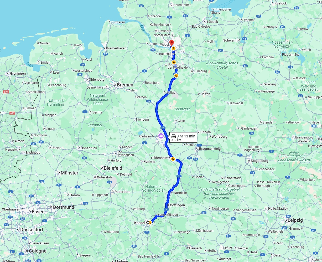 Anreise von Kassel Zu Hamburg Über via A7