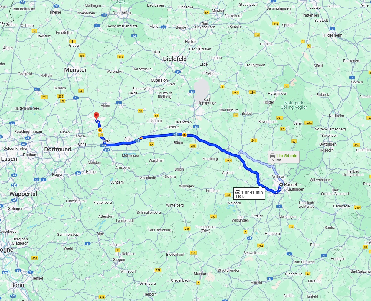 Anreise von Kassel Zu Hamm Über via A44