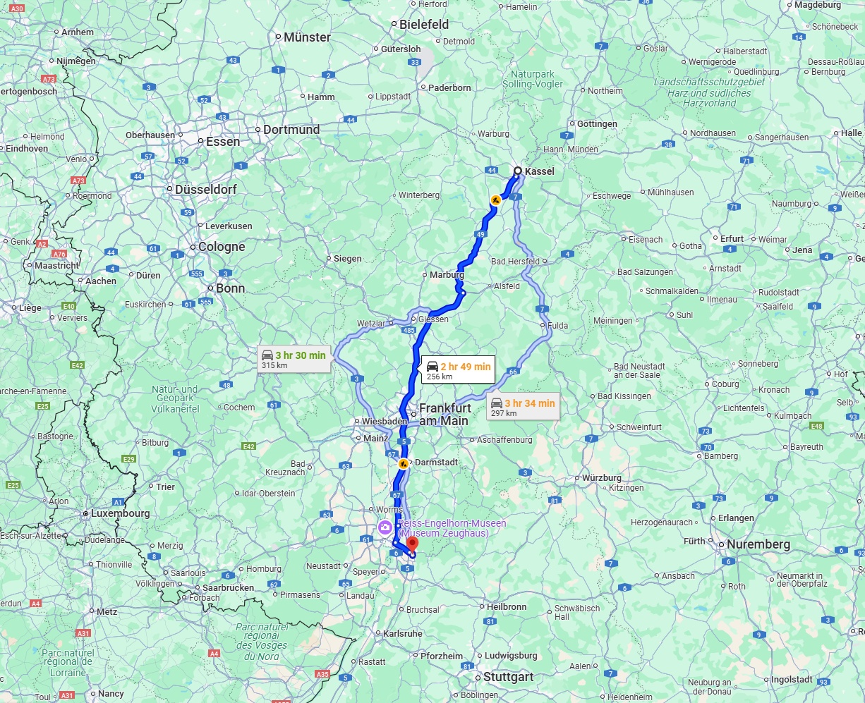 Anreise von Kassel Zu Heidelberg Über via A49 and A5