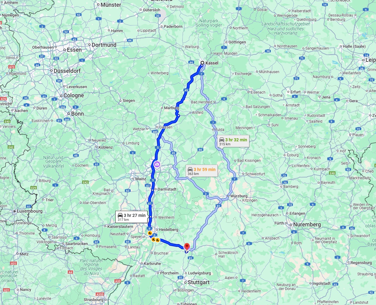 Anreise von Kassel Zu Heilbronn Über via A49 and A5
